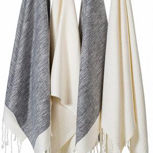 LaModaHome - BEST PRICE (Set of 4) Unique Hand Face Towel Set 100% Turkish Cotton 20"x31" Pestemal Peshtemal Fouta Towel Kitchen Bath Spa Pool Massage Sauna Beach Yacht Gym Fitness Yoga Picnic Beach Travel Light Baby Unisex Towel - 2 Black,2 White