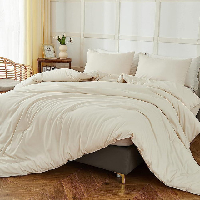 Paxrac Beige Comforter Set King Size, Farmhouse 3 Pieces Comforter Set, Lightweight Solid Taupe Bedding Set, All Seasons Soft Breathable Boho King Comforter Set (104x90In Comforter & 2 Pillowcases)