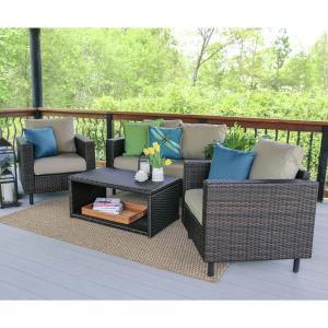 Draper 4-Piece Wicker Patio Conversation Set with Red Cushions