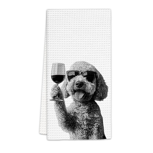 FIicy Goldendoodle Gifts Wine Kitchen Towels, Gifts for Golden Doodle Dog Wine Lovers Decorative Hand Dish Towel for Kitchen Home Bar, Funny Golden Doodle WineLover Home Bars Kitchen Decor(16x24inch)