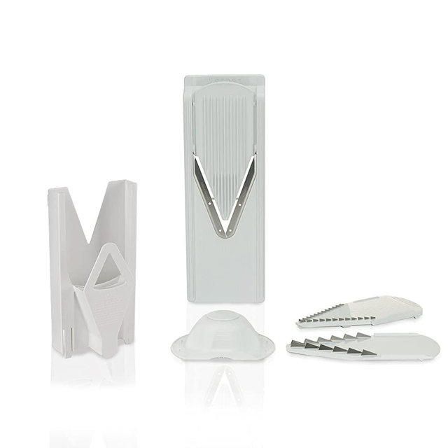 BORNER V Mandoline Slicer Kitchen V3 TrendLine with holder and multibox | Vegetable Grater Börner - Quality Made in Germany, Color:White
