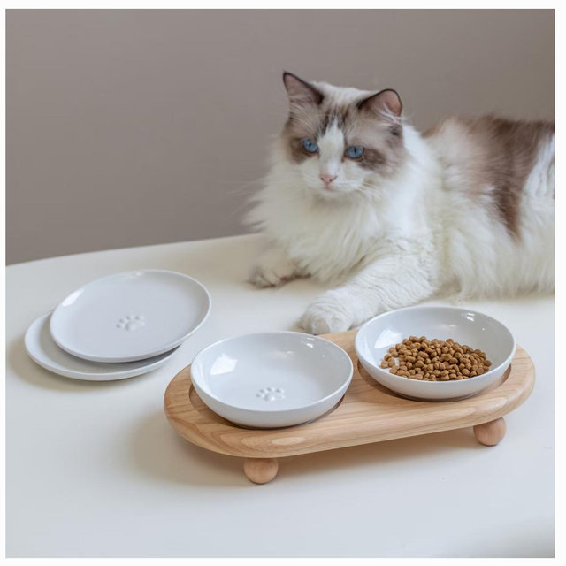 Havniva Ceramic Adjustable Elevated Cat Bowl with 2 Style Stand, 5.6-in