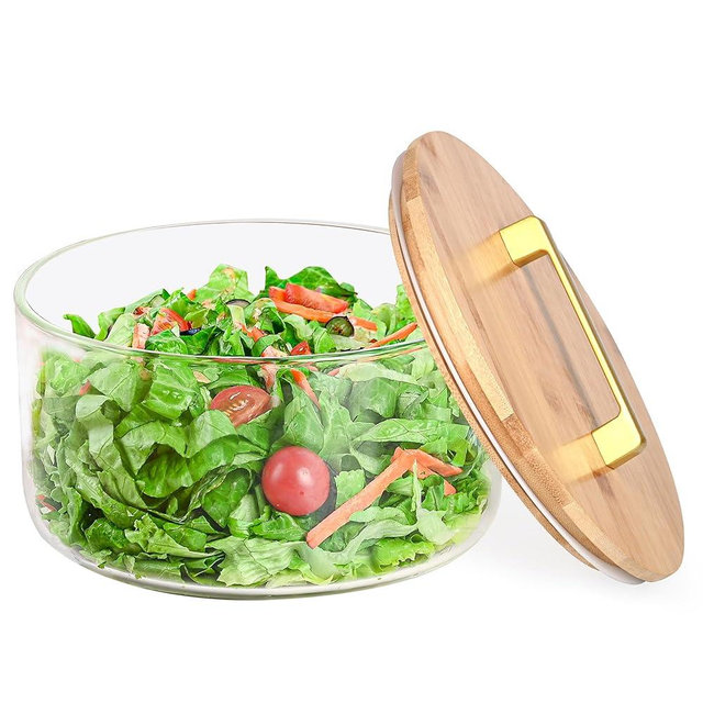 YUBAMIN Large Glass Salad Bowl with Lid 195oz, Large Mixing Bowl with Lid for Salad, Fruit, Dessert, 9.8" Clear Trifle Bowl Glass for Large Family, Keep Food Fresh, Microwave and Dishwasher Safe
