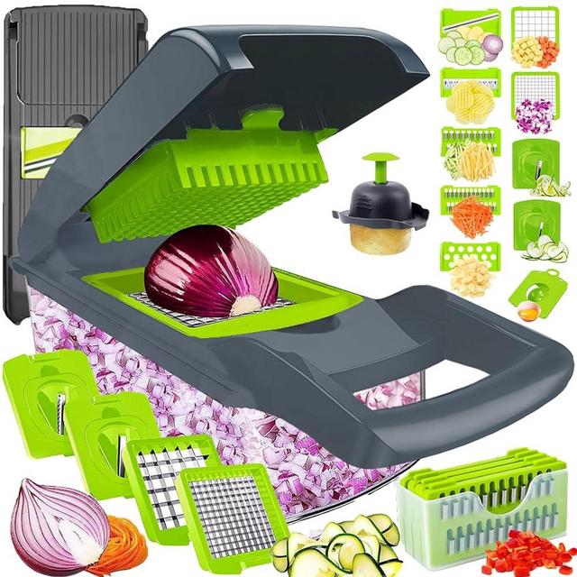 Pro-Series 20-in-1 Vegetable Chopper w/Container, Cheese Grater Hand Crank, Box Mandoline Slicer Food Cutter Shredder Mandolin for Veggie Onion Salad Fruit Potato (Kitchen Gadget & Essential)