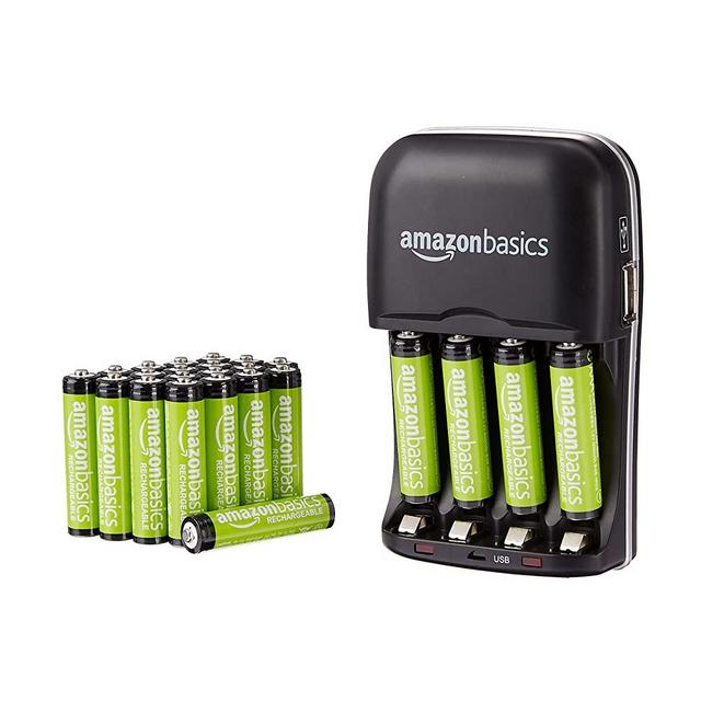 Amazon Basics 24 Pack AAA Performance-Capacity 800 mAh Rechageable Batteries with 4-Hour Rapid Battery Charger Set, Overcharge Protection, Pre-Charged