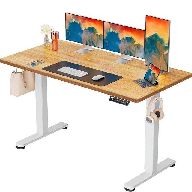 ErGear Height Adjustable Electric Standing Desk, 55 x 28 Inches Sit Stand up Desk, Large Memory Computer Home Office Desk with Two-Piece Desktop (Light Vintage Brown)