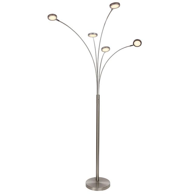 Brightech Orion LED Multiple Head Arc Lamp - Modern 5 Arm Floor Light For Standing Behind the Living Room Couch - Tall Hanging Lighting for Reading, Offices - Satin Nickel (Silver)