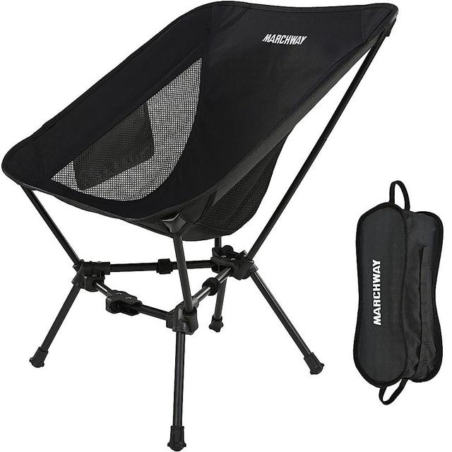 MARCHWAY Lightweight Folding Camping Chair, Stable Portable Compact for Outdoor Camp, Travel, Beach, Picnic, Festival, Hiking, Backpacking, Supports 330Lbs (Black)