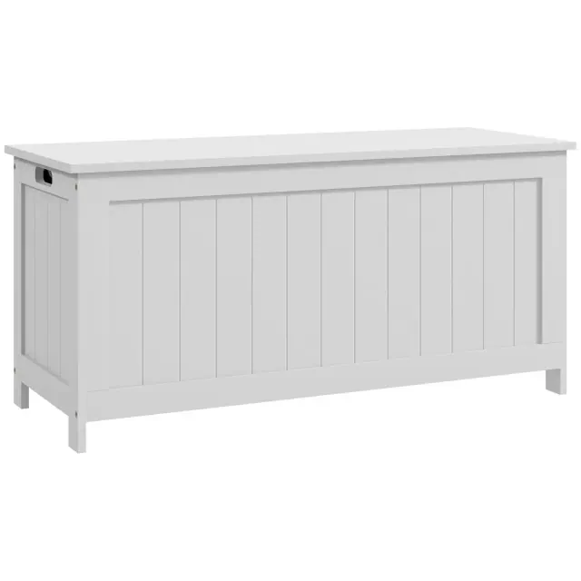 HOMCOM Storage Chest, Modern Storage Trunk with 2 Safety Hinges and Handles, Wooden Box for Living Room, Entryway, 39.4" x 15.7" x 18.9", White