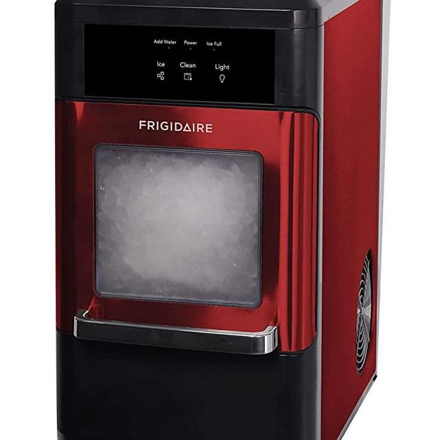 FRIGIDAIRE EFIC237-SSRED EFIC237 Countertop Crunchy Chewable Nugget Ice Maker, 44lbs per Day, Red Stainless