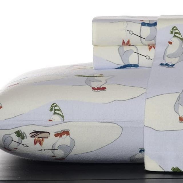 Eddie Bauer Skating Penguins Sheet Set, Queen, Blue Sky