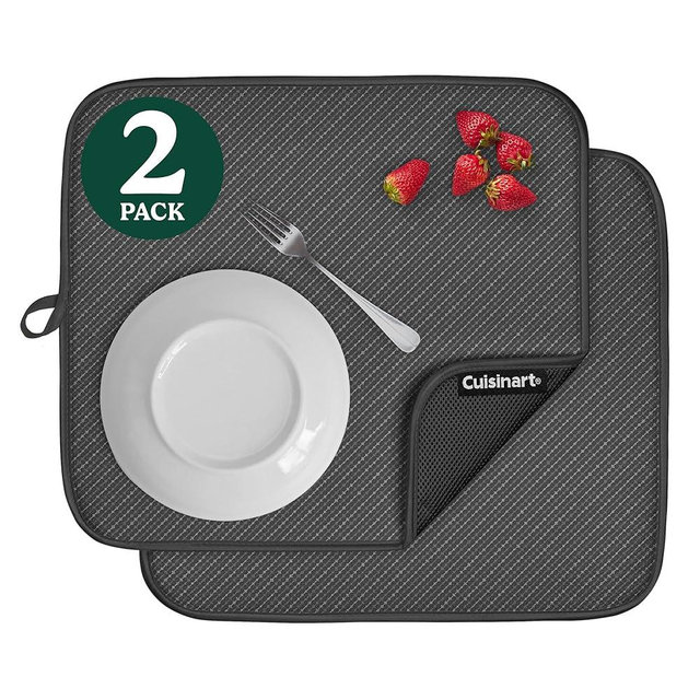 Cuisinart Dish Drying Mats for Kitchen Counter - (2) 16" x 18" Ultra Absorbent Kitchen Dish Drying Mat - Mesh Backing, Foldable, Machine Washable, Fast Drying Dish Mat (Diamond Strings)