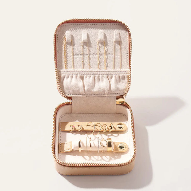 Leather Jewelry Travel Case - Nude