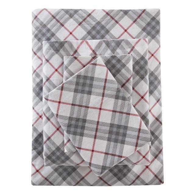 Flannel Print Cotton Sheet Set (Queen)Red Plaid