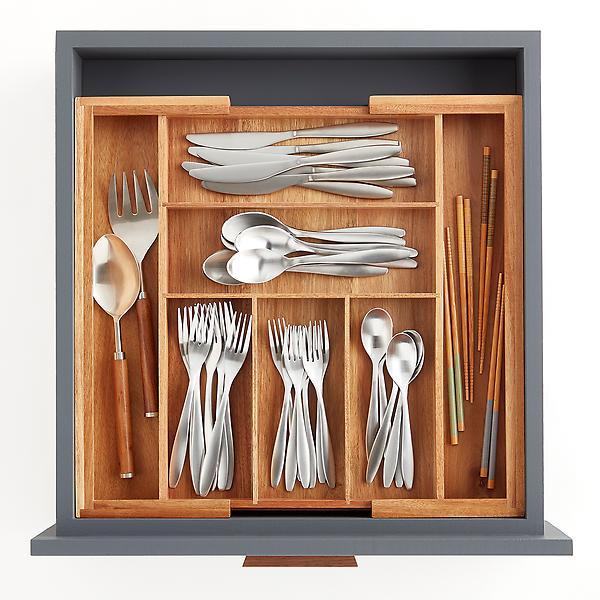 Expandable Acacia Silverware Tray