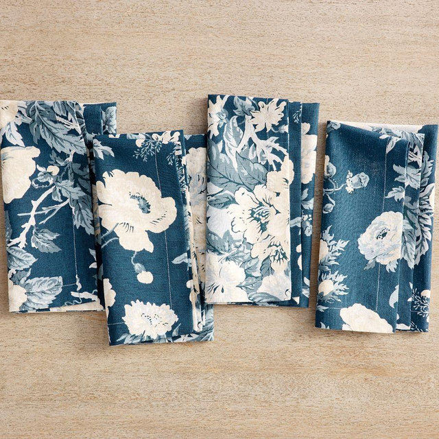 Garden Floral Cotton/Linen Napkins, Set of 4 - Navy Multi