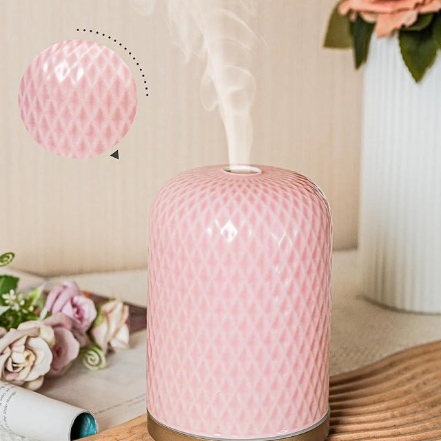 Essential Oil Diffusers,Diffusers for Essential Oils Large Room, Ceramic Diffuser with USB Cable, Warm Ambient Light, Aromatherapy Diffuser Home Decor, Gift Choice, Pink