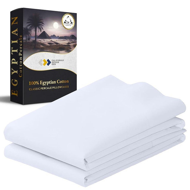 California Design Den Luxury 100% Egyptian Cotton Pillow Cases King Size Set of 2 - Crisp Percale, Soft & Breathable Cotton Pillow Covers - White