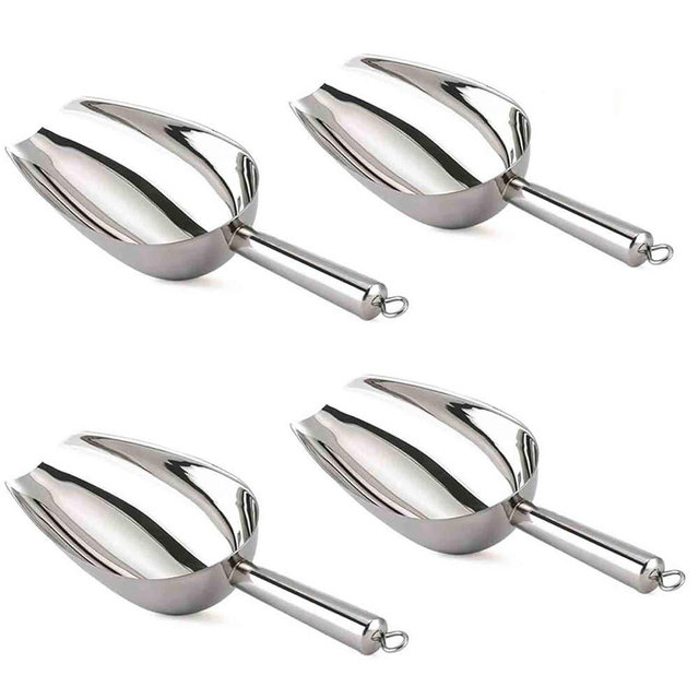 TeamFar Ice Scoop Set of 4, 8 Oz Stainless Steel Utility Metal Scoop for Food Candy Popcorn and More, Healthy & Sturdy, Easy Clean & Dishwasher Safe