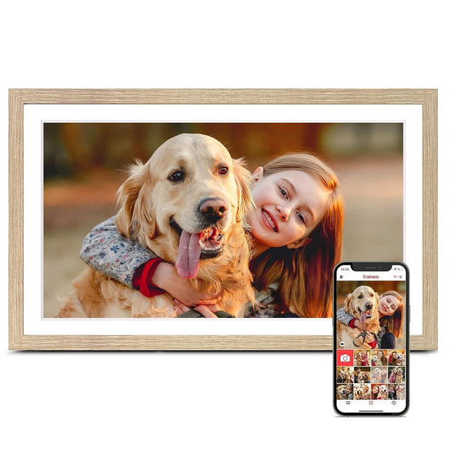 Digital Picture Frame Large, 15.6 Inch Digital Photo Frame Frameo, WiFi Electric Slideshow Frame, 1920*1080 IPS FHD Touchscreen, 32GB, Tabletop&Wall-Mounted, Share Video Picture, Gifts, Oyster White