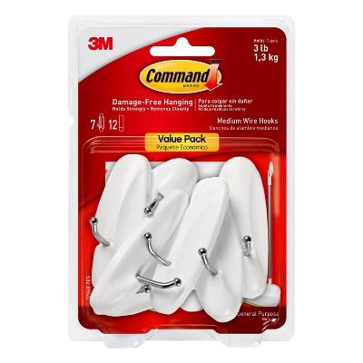 Command Medium Sized Wire Hooks Value Pack (7 Hooks 12 Strips)White