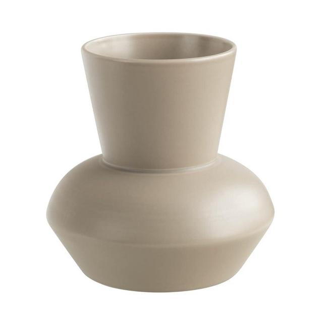 Wide Mouth Ceramic Flower Vase, Minimalist Decor for Living Room (Coconut Café)