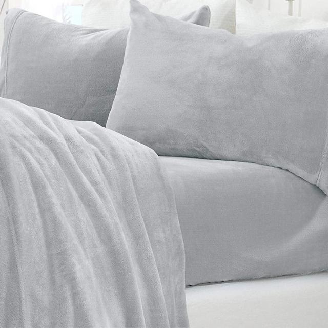 Micro Fleece Extra Soft Cozy Velvet Plush Solid Sheet Set. Deluxe Bed Sheets with Deep Pockets. Velvet Luxe Collection (California King, Light Grey)