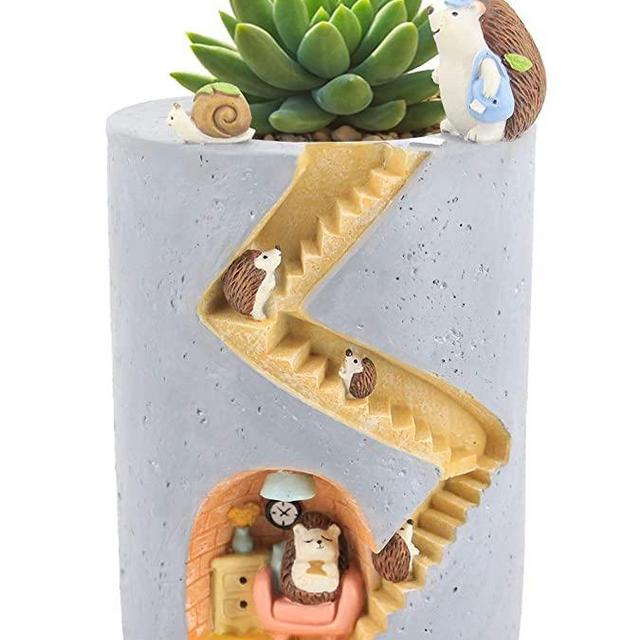 Segreto Creative Plants Flower Pots Brush Pots Ornaments for Succulent Plants Pot Decorated Desk,Garden,Living Room with Sweet Hedgehog Family
