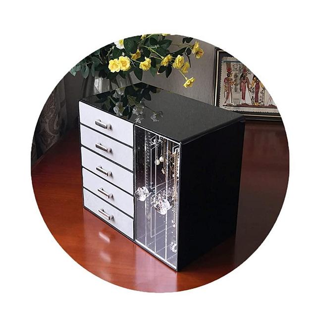 Madaory, Acrylic Jewelry Organizer Box For Women Girls, Jewelry Storage Box, With 5 Velvet Drawers, With Removable Partition, 2 Earrings Hanging Holders, Rings Organizer, Necklace Organizer, Bracelet Organizer, Watch Box, Gift For Mother's Day, Birthday Gift Idea(Grey/Black I)