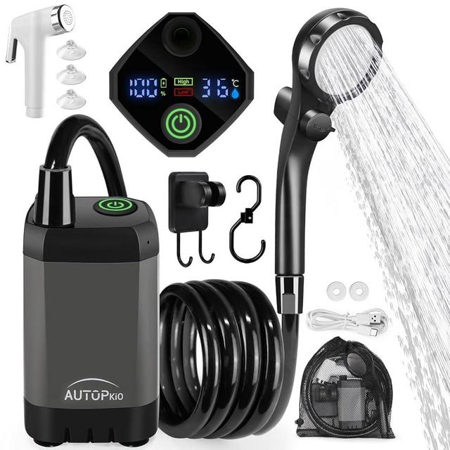 AUTOPkio Portable Camping Shower, 6000mAh Rechargeable Camp Shower Pump with USB Cable & Electric Outdoor Shower Head Sprayer for Camping, Hiking, Pet Bathing, Washing