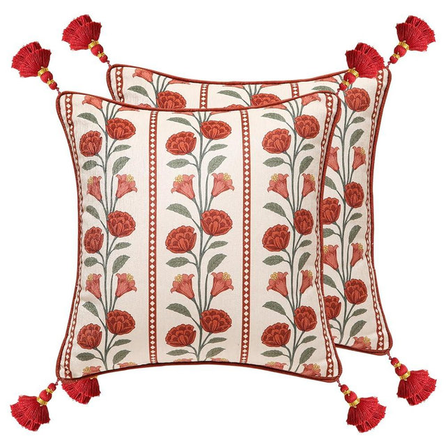 bilin gaier Vintage Square Throw Pillow Covers Pack of 2,Red Cozy Velvet with Leaves and Floral Pattern Pillowcases,Decoration Pillows Cushion Covers for Living Room Couch Sofa Bed Car Chair,18"x18"