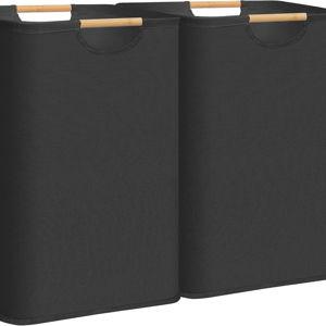 STORAGE MANIAC 2-Pack Large Laundry Hamper, 100L (26.4 Gal) Collapsible Laundry Basket with Bamboo Handles, Freestanding Waterproof Clothes Hamper for Laundry Room, Bedroom, Dorm, Towels, Toys, Black