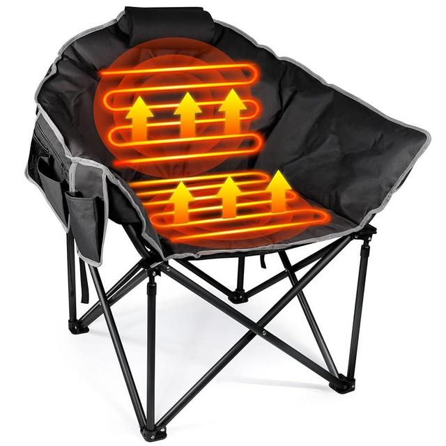 Suteck Oversized Heated Camping Chair, Heated Chairs Outdoor Sports W/3 Heat Levels for Back & Seat, Portable Folding Heated Lawn Chairs for Patio Outdoor Travel, (Battery NOT Included)