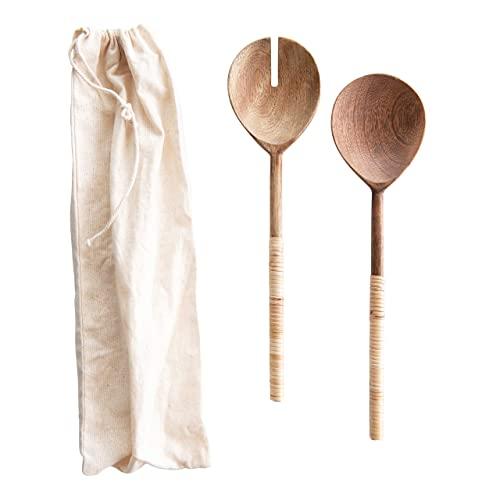 Creative Co-op Wood Salad Bamboo Handles (Set of 2) Servers, Natural