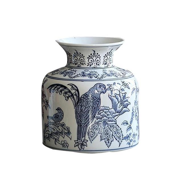 Blue and White Porcelain Floral Temple Ginger Jar Vase with Lid,Ginger Jar Vase Decor, Ceramic Decorative Jars for Home, Office, Table, Living Room, Bookshelf (Blue,C)