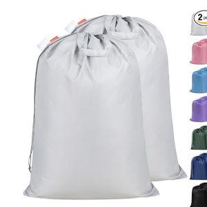 Polecasa Extra Heavy Duty Large Laundry Bag with Sturdy Handles and Drawstring Closure, 2 Pack 28 x 36 inches Durable Storage Bags for Basket, Hamper, College, Dorm, Travel, Silver