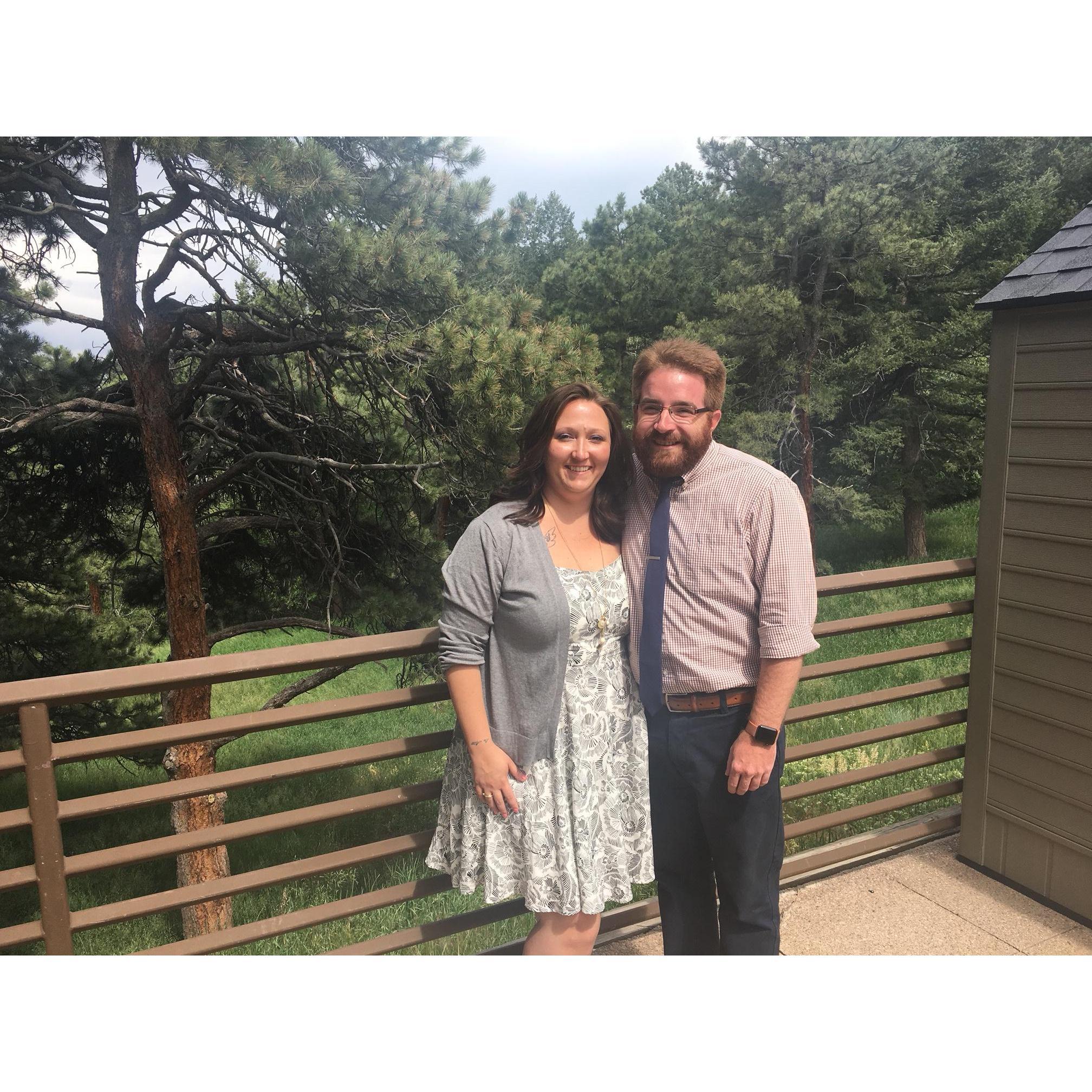 At one of the many weddings we have attended together. The next one is OURS!