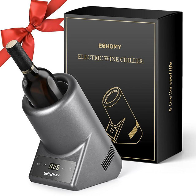 EUHOMY Wine Chiller Electric, Portable Wine Bottle Chiller for 750ml Wine & Champagne, Single Bottle Wine Cooler on Patio, Keep Cold Up to 24 Hours-Perfect Gift for Wine Lovers.