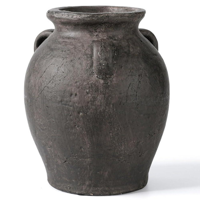 Handmade Black Ceramic Vases 9.5” Matte Antique Decorative Vase with 3-Ear Design Modern Rustic Home Decor for Living Room, Shelf, Table, Entryway – Jarrones Decorativos para Sala