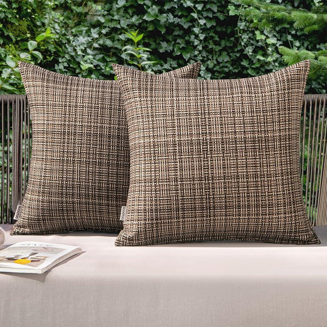 MIULEE Outdoor Waterproof Throw Pillow Covers Decorative Farmhouse Water Resistant Cushion Covers for Tent Patio Garden Couch Sofa Pack of 2, 18x18 Inch Brown