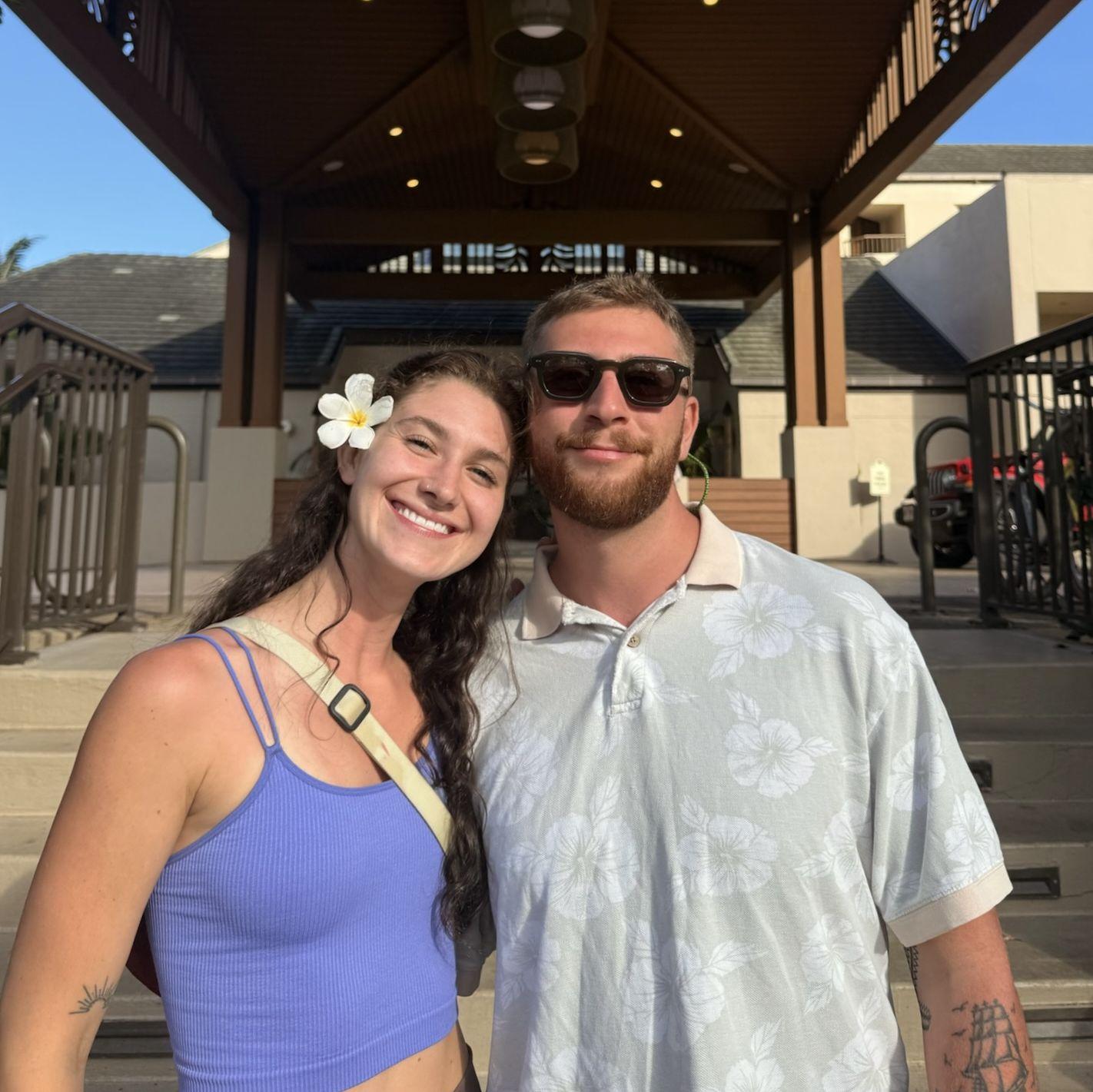 Selfies outside the resort in Kauai after getting engaged.