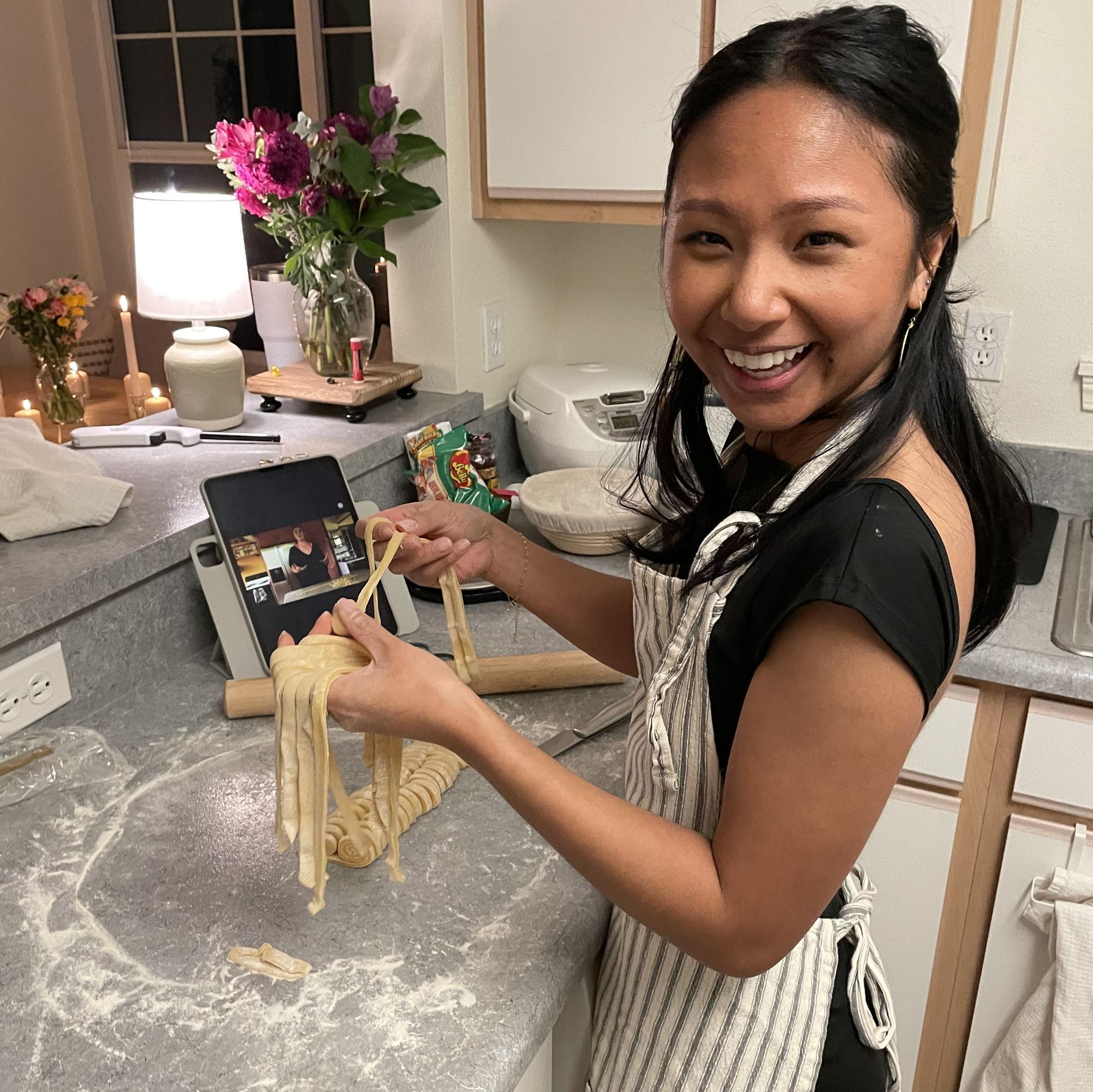 Making pasta for Valentine's Day
