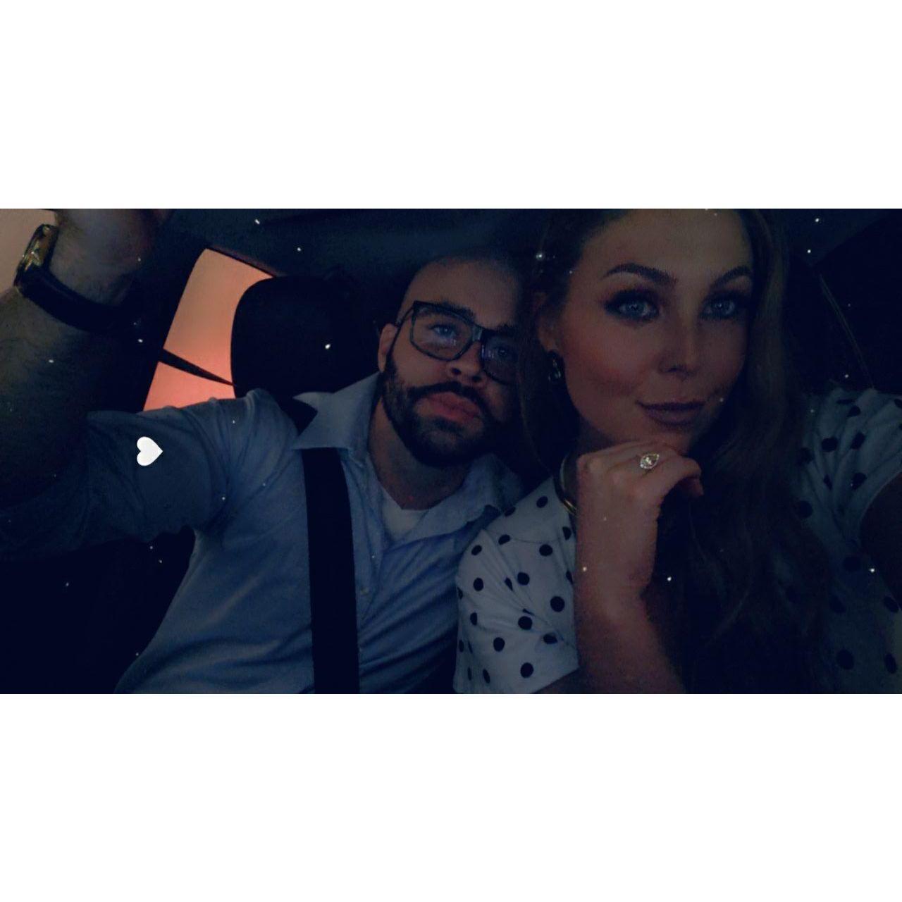 On our way to dinner and drinks after Sarah said "yes!"