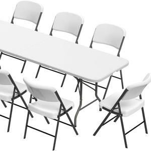 Table & Chairs (8' w/ 8 White Chairs