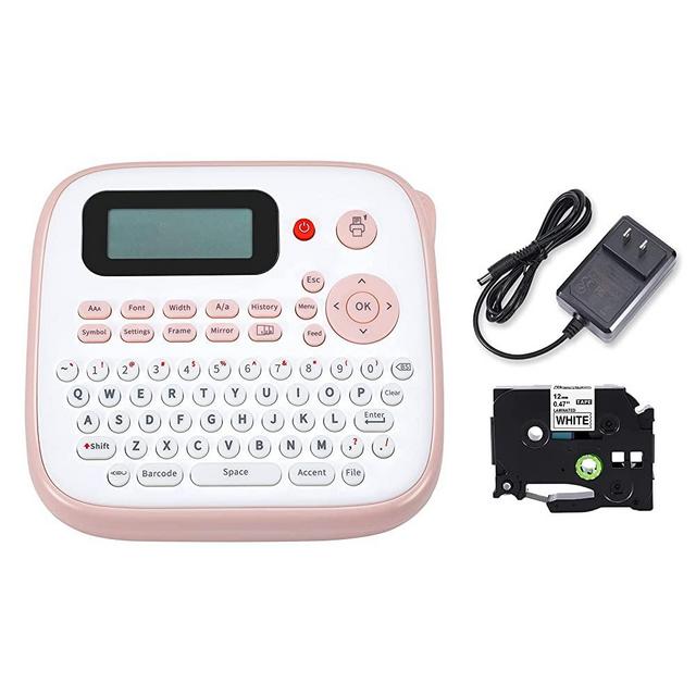 Labelife Label Maker Machine, Portable Label Printer D210S, QWERTY Keyboard, Easy-to-Use, with AC Adapter and Replace P Touch Label Maker Laminated TZe TZ Label, for Home and Office Organization, Pink