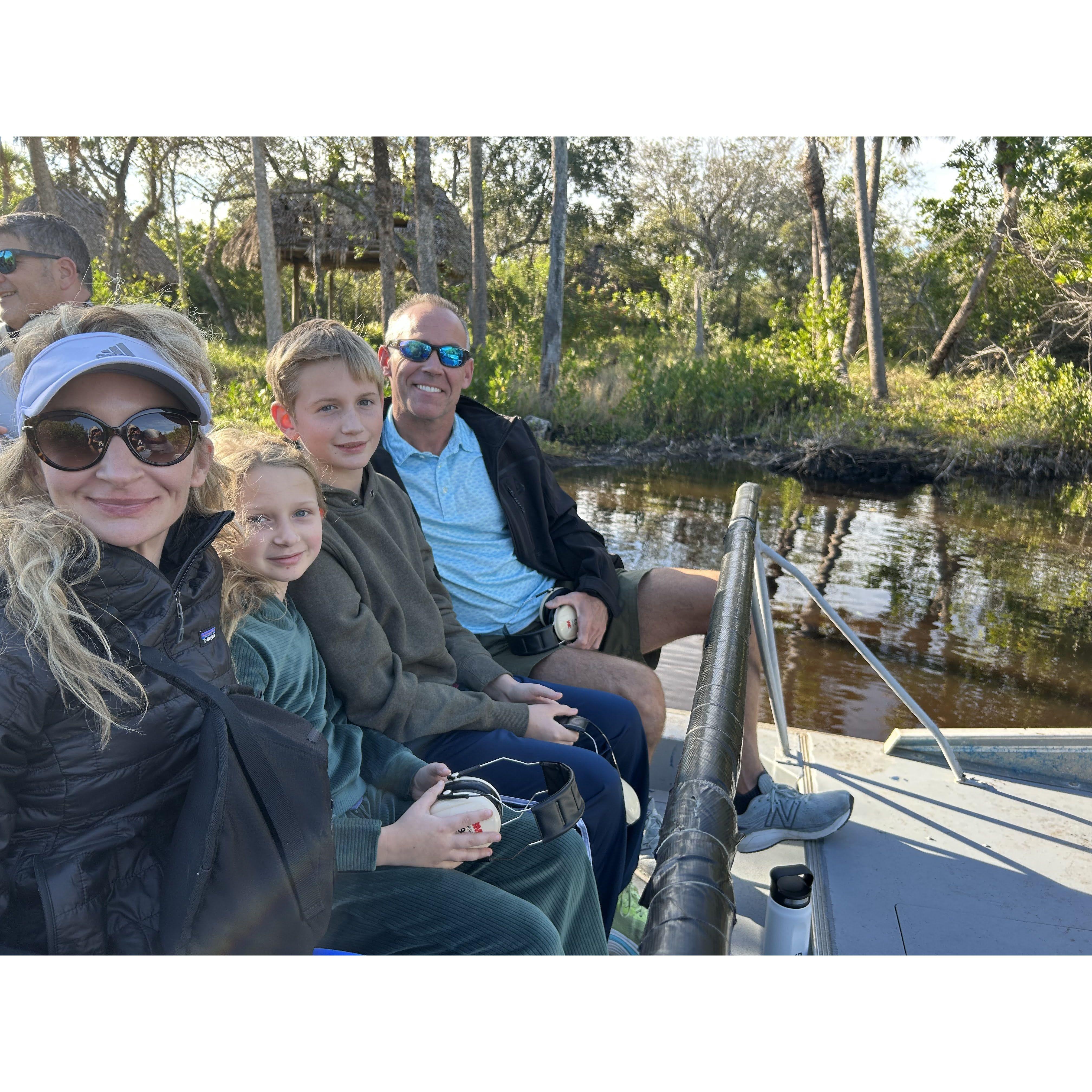 FL Everglades, enjoying a swamp boat ride while looking for alligators!
