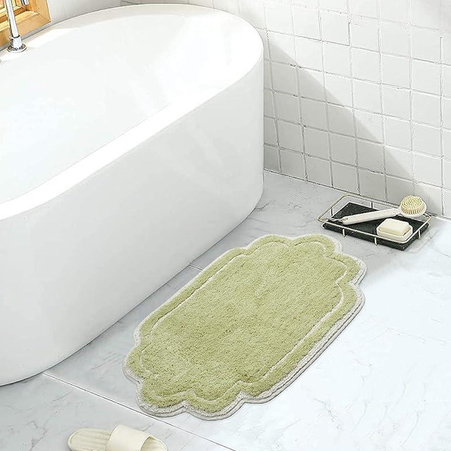 Home Weavers Allure Collection 100% Cotton Bathroom Rug, Soft and Absorbent Bath Rugs, Non-Slip Bath, Machine Wash Dry Bath Mats for Bathroom Floor, 17Lx24W Bath Rug, Green