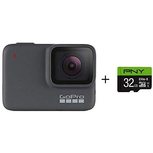 GoPro HERO7 Silver + PNY Elite-X 32GB microSDHC Card Adapter-UHS-I, U3 - Waterproof Digital Action Camera with Touch Screen 4K HD Video 10MP Photos Live Streaming Stabilization