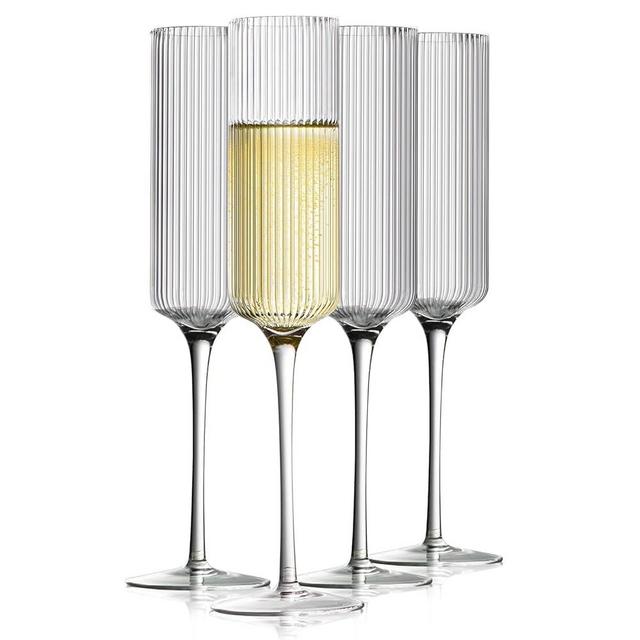 INSETLAN Ribbed Champagne Flutes 8.5 Ounce - Hand Blown Classy Crystal Champagne Glasses Set of 4, Modern & Elegant Mimosa Glasses Glass, Ideal for Home Bar, Gift for Wedding, Anniversary, Christmas