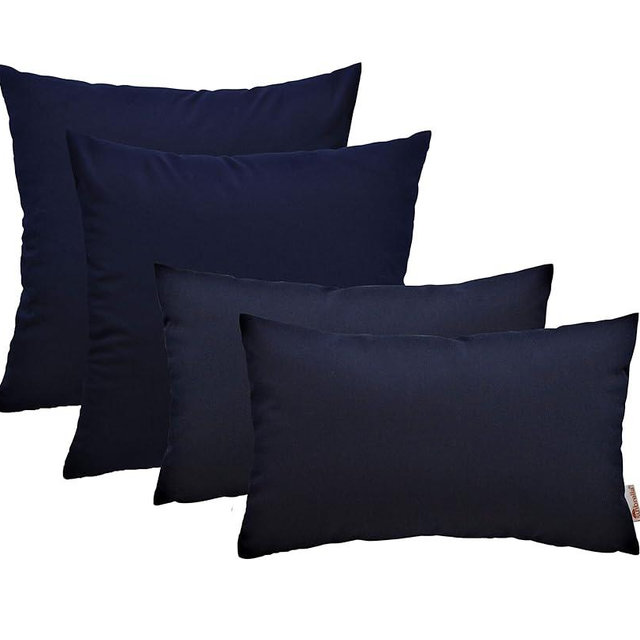 RSH DECOR: Sunbrella Lumbar & Square Pillows Set of 4 | 20" x 12" & 17" x 17" | Water and Fade-Resistant Performance Fabric | Outdoor Throw Pillows for Patio Furniture | Canvas Navy